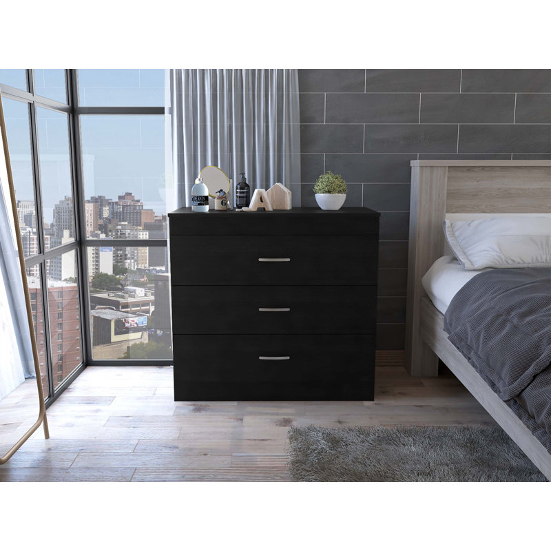 Commode 32 po à trois tiroirs noire, Noir