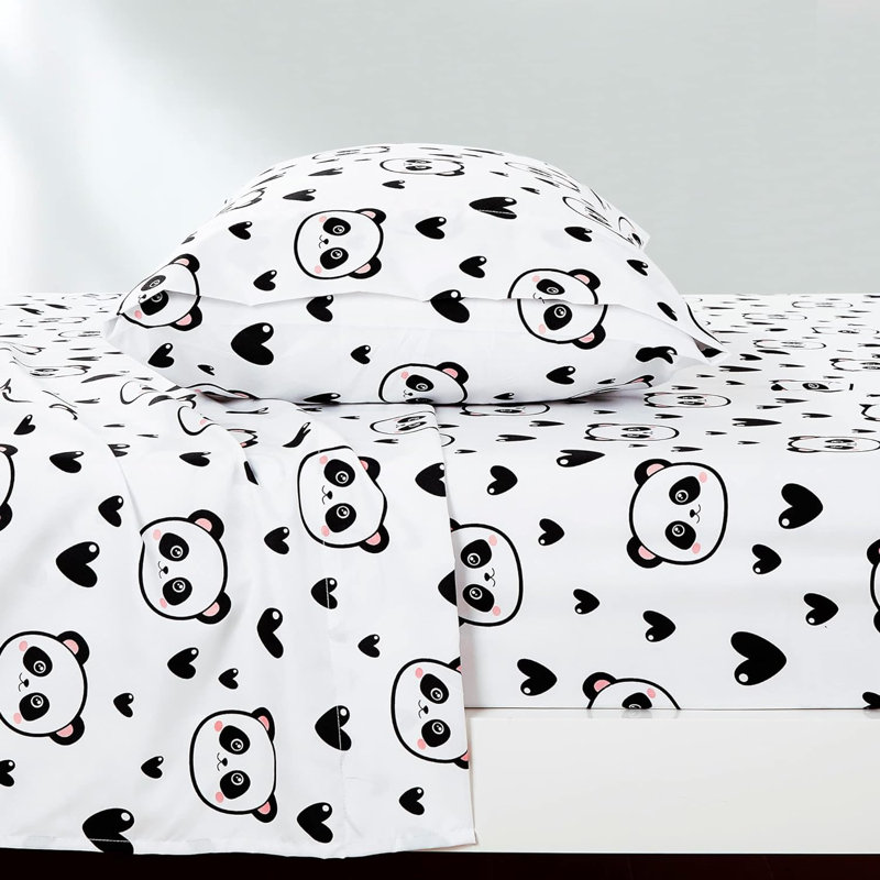 Fun Kids Teens Microfiber Sheet Set, White Panda, Queen Sheet Set with 2 Pillowcases