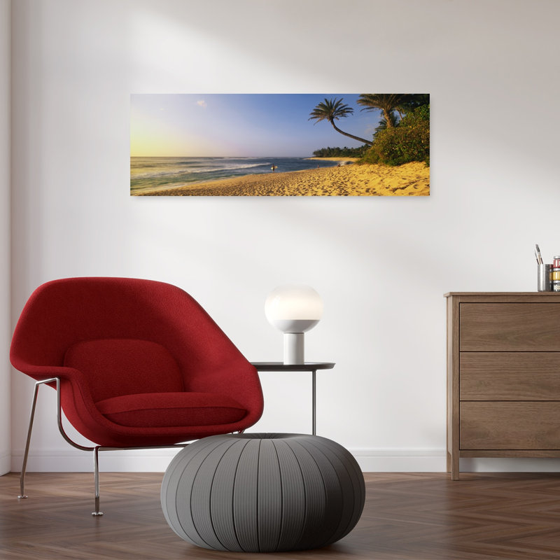 «Surfer On Beach Hi Abstract Palm Tree Beach», art mural, H 36 po x l 12 po