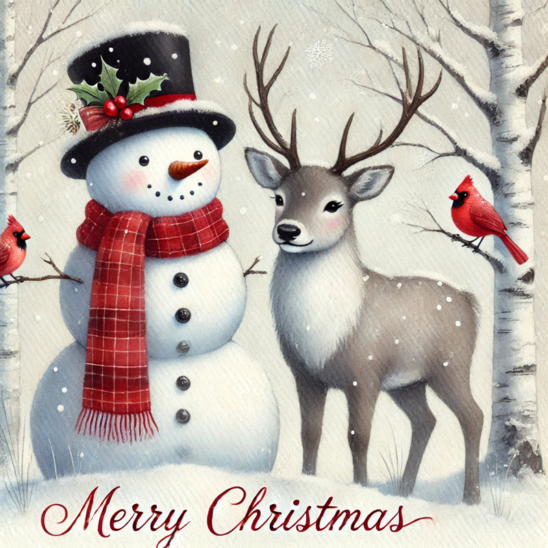 «Winter Friends: Snowman and Deer Holiday», art sur toile, H 30 po x l 30 po x P 1,5 po