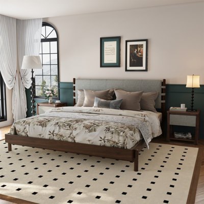 Modern  Bed Frame Set With 2 Nightstands