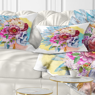 Crâne et fleurs - coussin décoratif imprimé floral