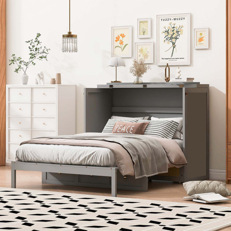 Lit escamotable double avec grands tiroirs, Gris