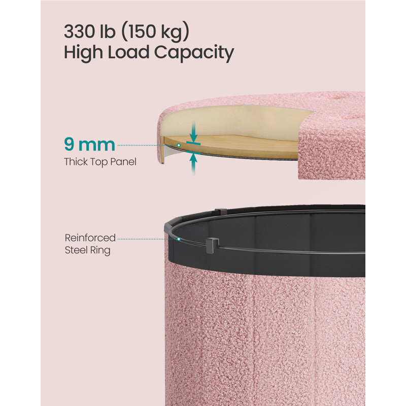 46cm Wide Cylinder Striped Footstool Ottoman with Storage, Pink