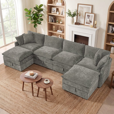 Canapé modulaire en U en chenille de 134 po avec sièges de rangement George