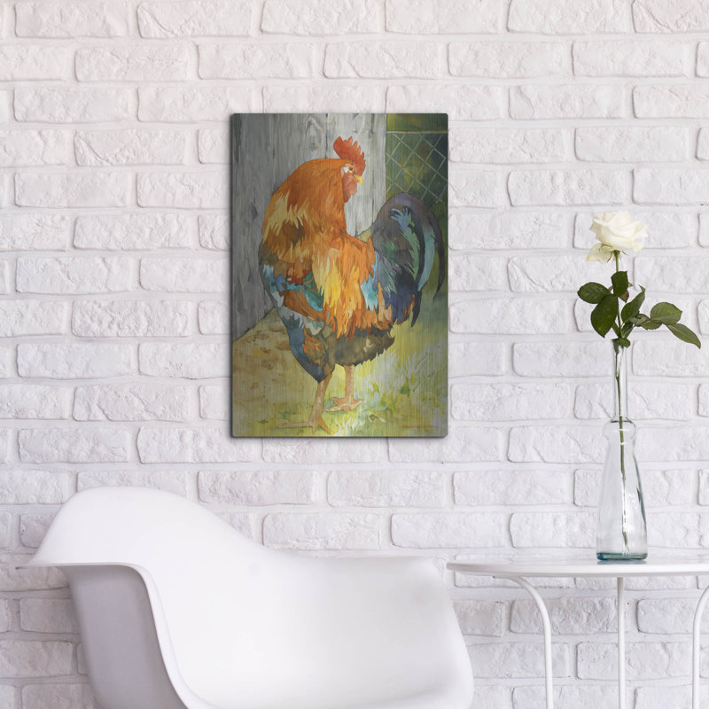«Rooster Pen» par Annelein Beukenkamp, art mural en métal, H 24 po x l 16 po