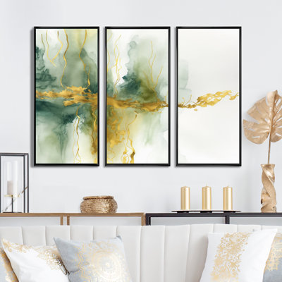 «Awakenings In French Moss VI», ensemble d'art mural sur toile à encre liquide abstraite