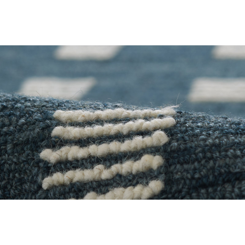 Hand Tufted Blue and White Wool Geometric Rug, 2' x 3'
