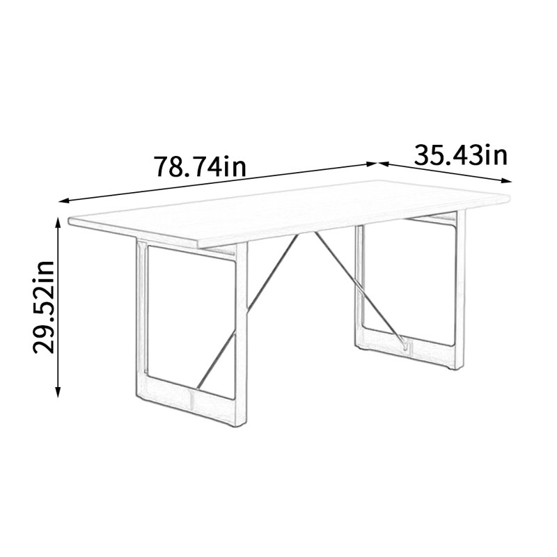 Table en acier au carbone innovante et durable en bois massif, H 29,52 po x L 78,74 po x l 35,43 po
