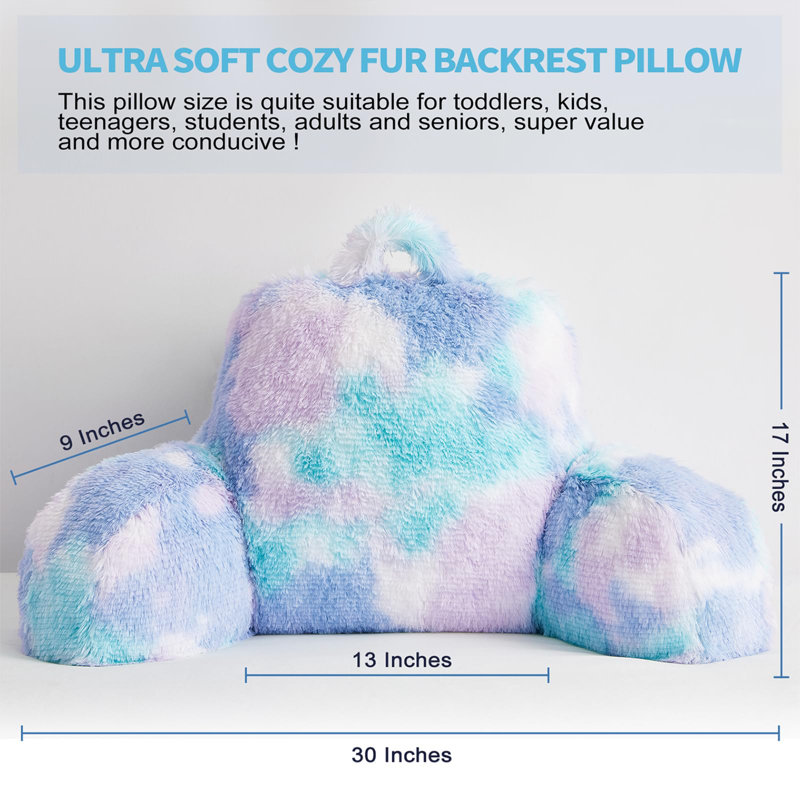 Cozy Fur Backrest Pillow with Arms, Blue