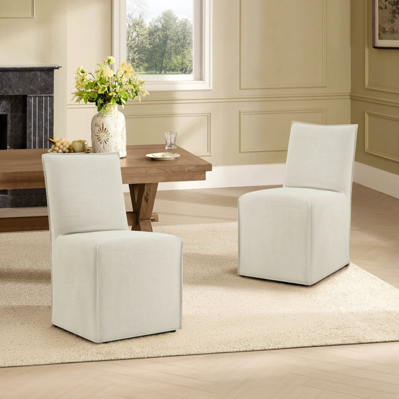 Catalan Jaffson Slipcover Upholstered Dining Chair (Set of 2), Performance Linen Effie Linen 