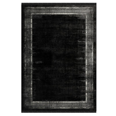 Tapis noir en polyester et coton tissés à la machine à motif abstrait Northrup