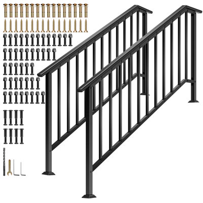 6-Step Black Oval Alloy Steel Exterior Railing Kit (2-pack)
