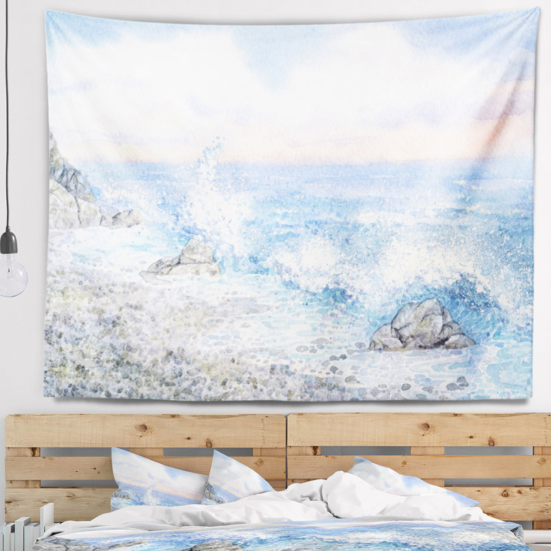Tapisserie aquarelle aquarelle bleu, H 32 po x l 39 po