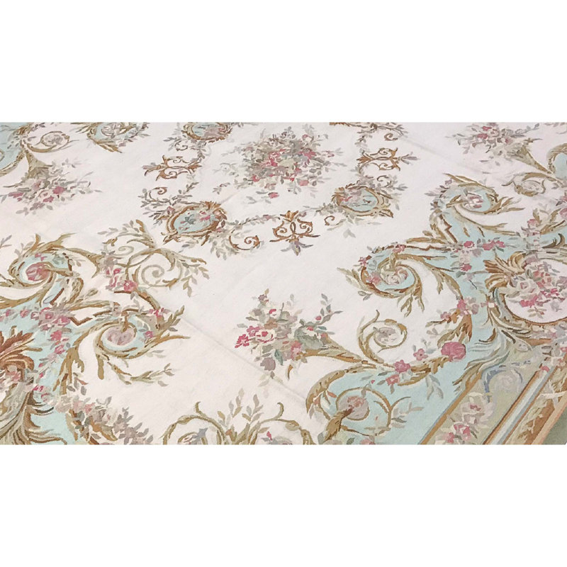 Hand-Knotted High-Quality Beige and Green Area Rug