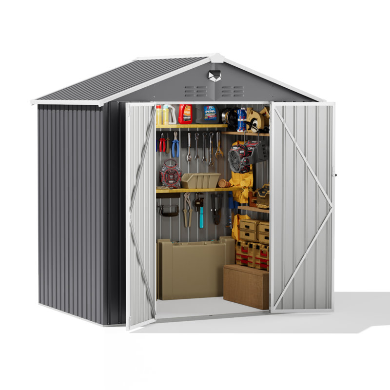 Remise de rangement pour outils en métal l 8 pi x P 6 pi avec lumières DEL et bouches d'aération, 8ft x 6ft