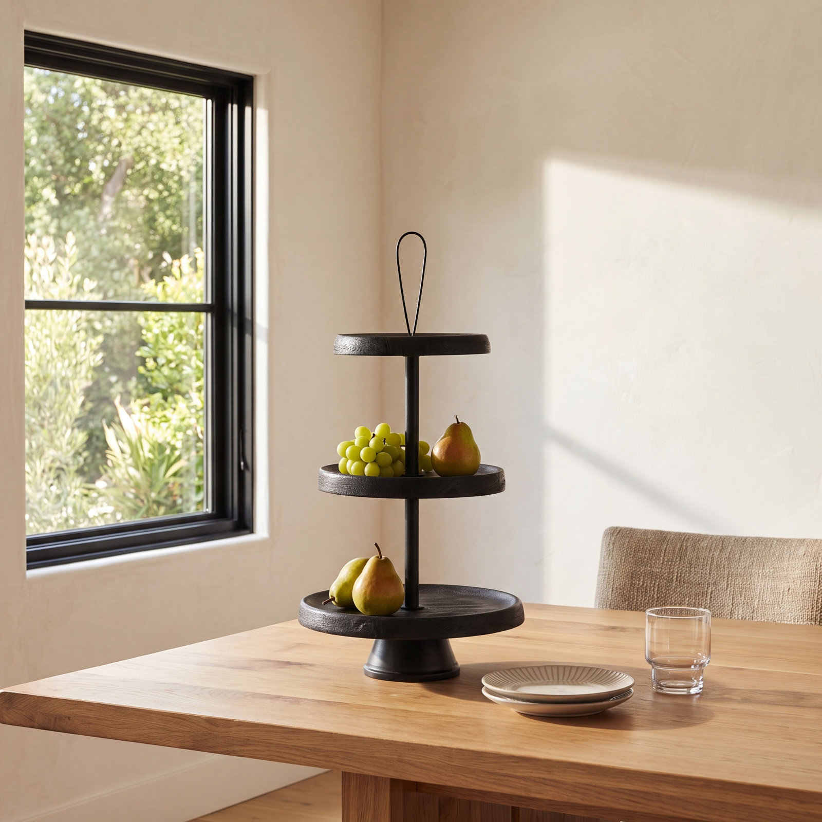 Tibra Wood Tiered Stand, Black