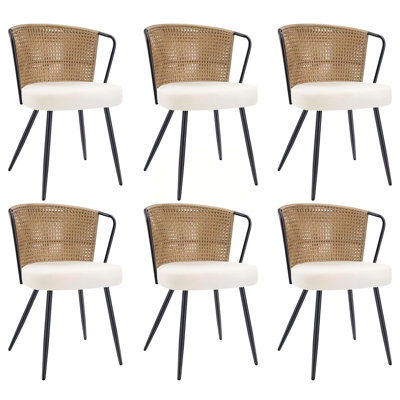 19" Seat Height Rattan Dining Chair Set Of 6 -  Wingback Dining Room Seat With Metal Legs For Home, Kitchen