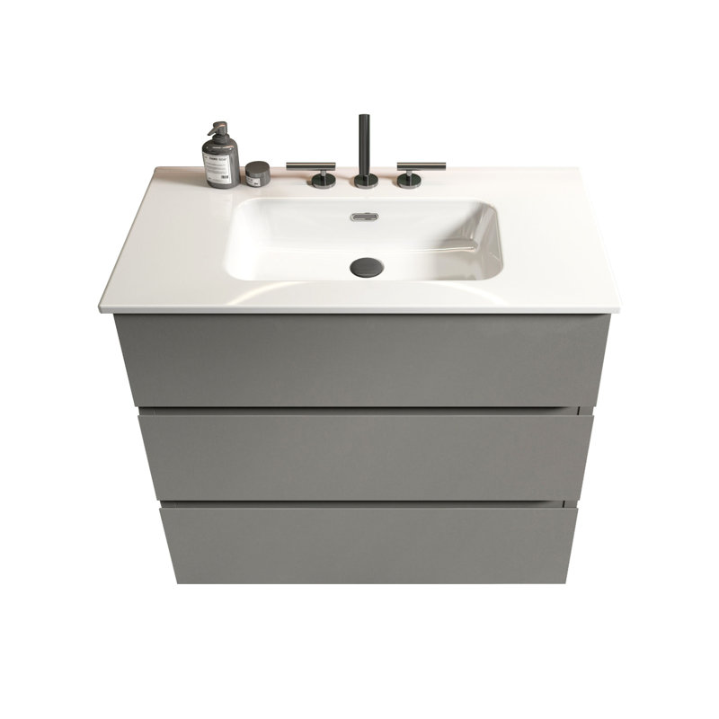 Armoire de salle de bain grise 36 po - Grand espace, meuble-lavabo moderne gris silencieux, un lavabo, pré-assemblé, Gris