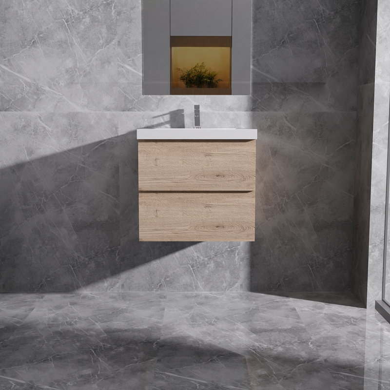 Meuble-lavabo flottant simple 24 po avec lavabo à surface solide 24 po, Chêne naturel