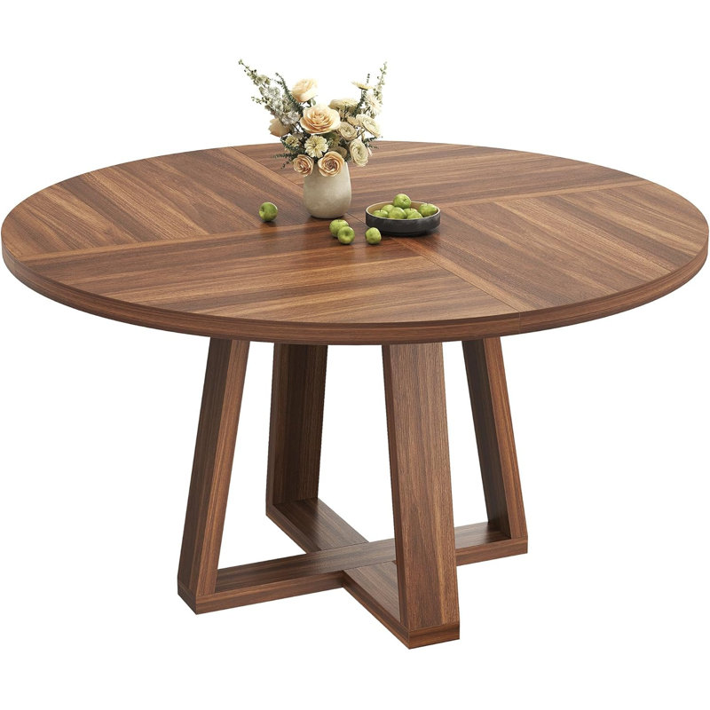 Dining Room Dining Table for 4-6, 47 Inch Round Dining Table, Farmhouse Circle Kitchen Table, Walnut