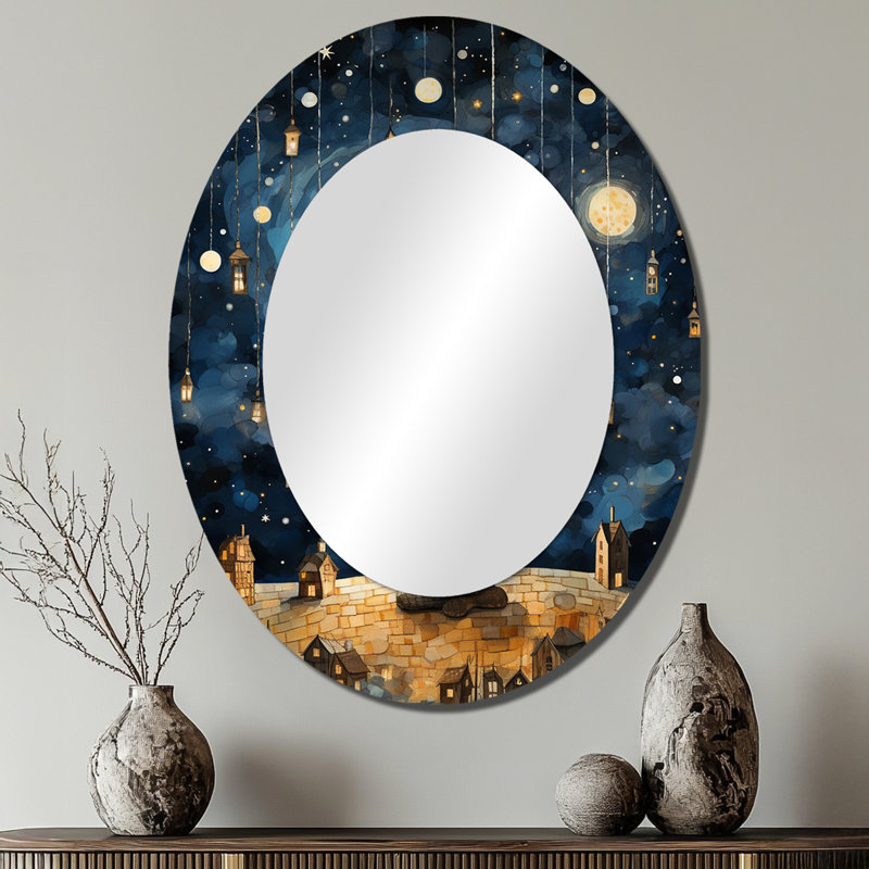 Childs moonlight Nursery 4 - Blue Children's Oval Wall Mirror, 40" H x 30" W