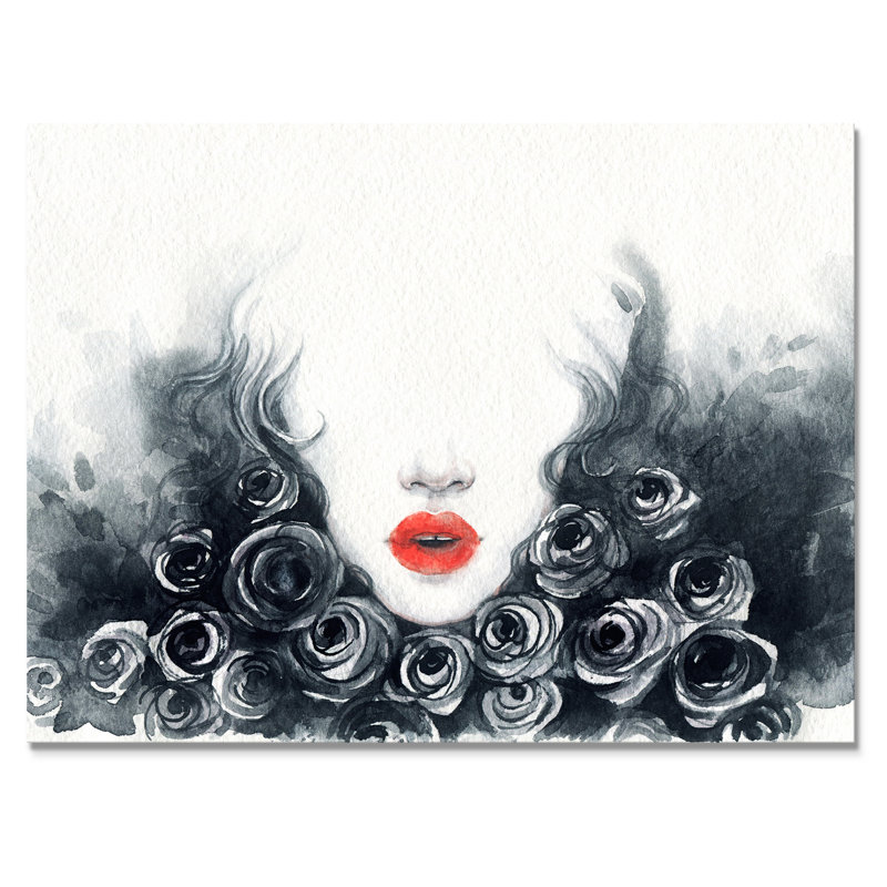 Fashionista avec des lèvres rouges - reproduction sur toile, H 8 po x l 12 po x P 1 po, Toile tendue