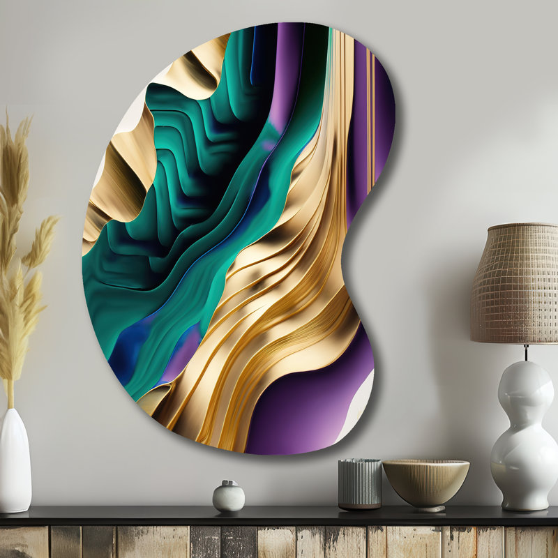 Mauve, vert et or, "Bold Strokes III", art mural abstrait en métal, sculpture murale en métal Freeform, H 39 po x l 28 po