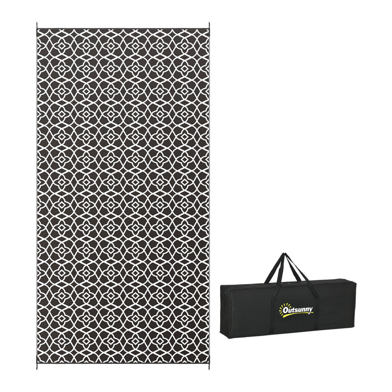 Reversible Outdoor Rug, Waterproof Plastic Straw Floor Mat, Portable RV Camping Carpet with Carry Bag, Large Floor Mat for Backyard, Deck, Picnic, Beach, Clover