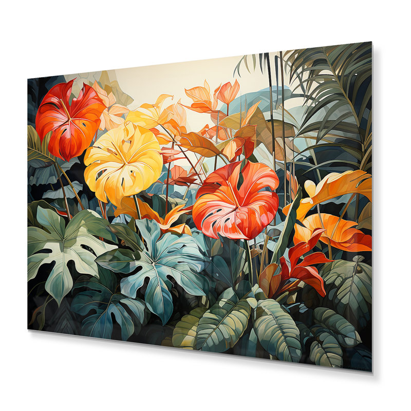 Décoration murale tropicale orange et vert I - Décoration murale en métal tropical, H 12 po x l 20 po x P 1 po
