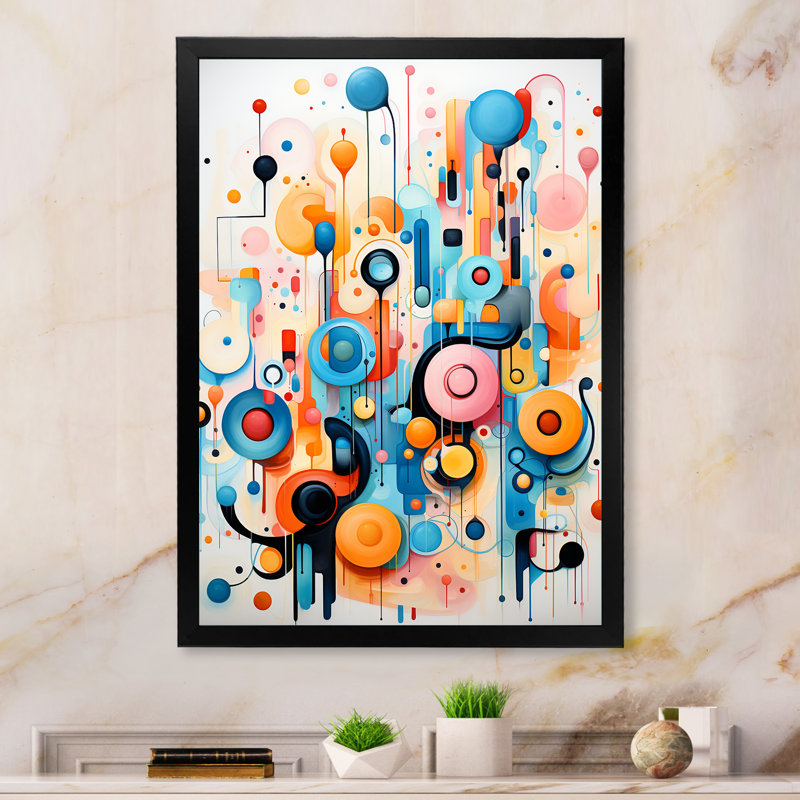 Colourful Line Art Whimsical Doodles - Abstract Canvas Wall Art, Cadre photo noir, H 20 po x l 12 po x P 1 po
