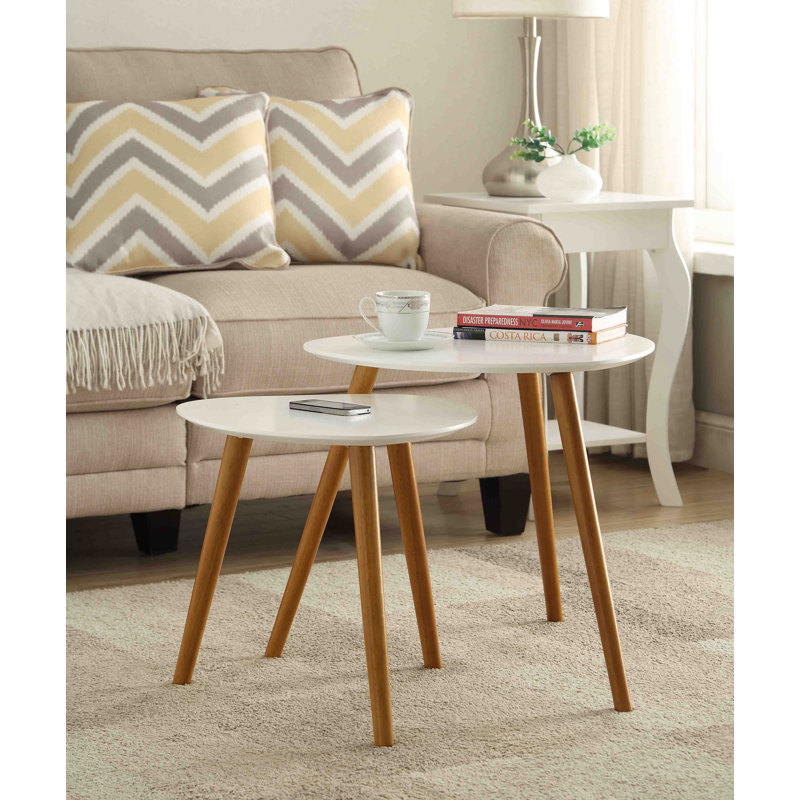 Amethist Nesting End Table, White/Natural