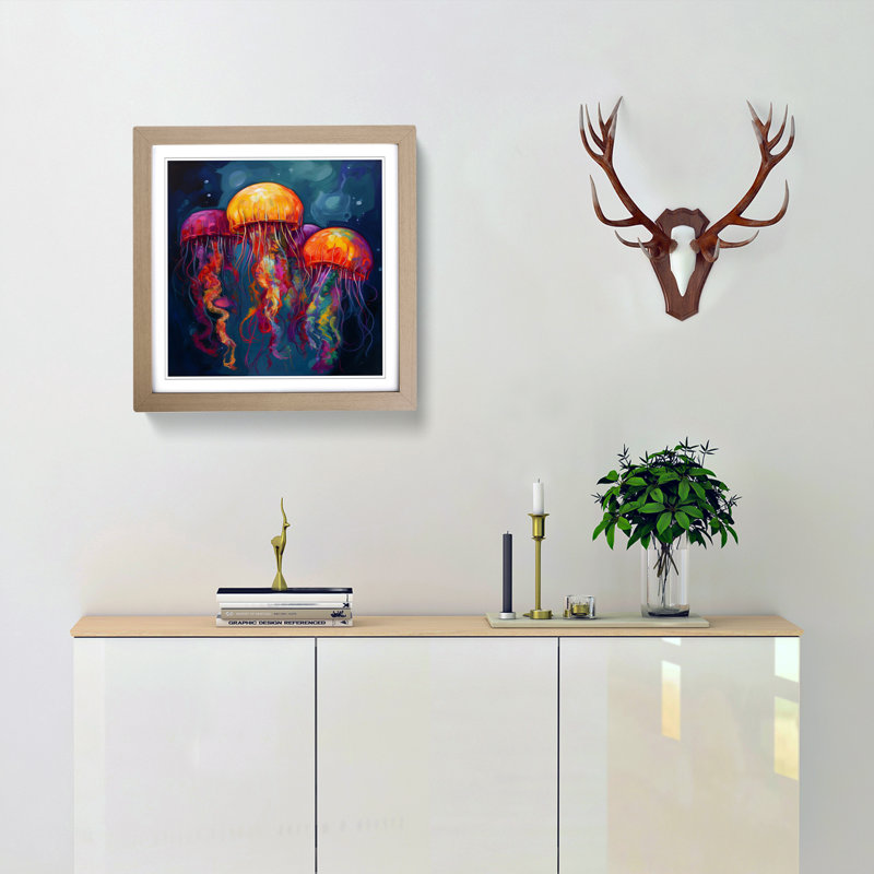 Jellyfish Fauvism - Framed Print, Oak