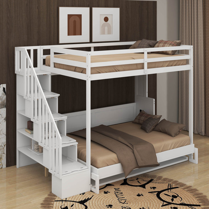 Lit escamotable double sur double avec bureau, Blanc