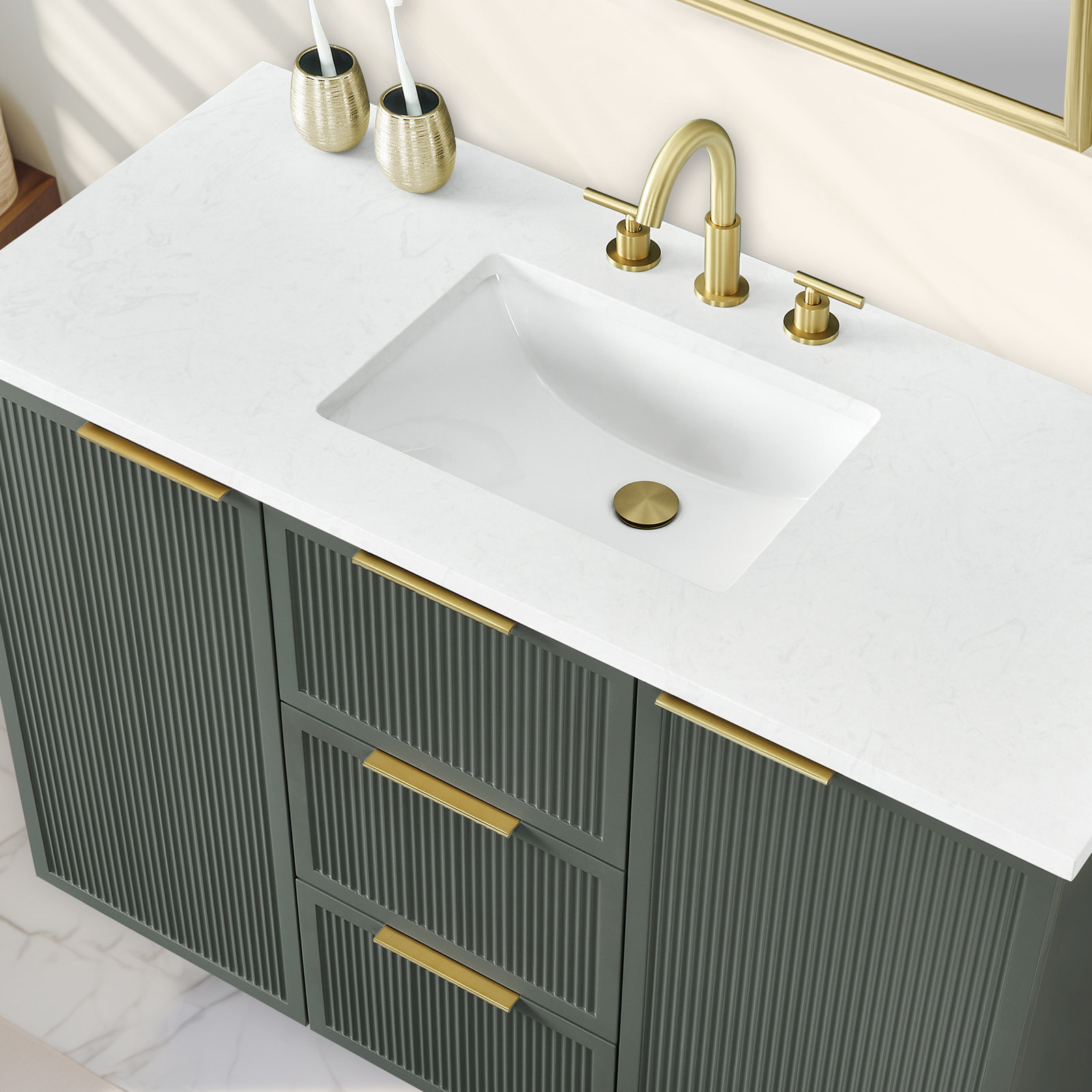 Aderyn 48" Pine Single Bathroom Vanity, Vintage Green/Brushed Bronze