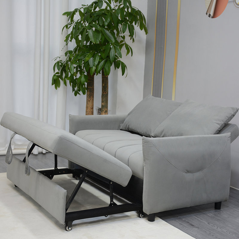 Convertible Loveseat Sofa Bed With Pull - Out Function, Adjustable Backrest, Velvet Upholstery, Side Pockets And Pillows For Living Spaces