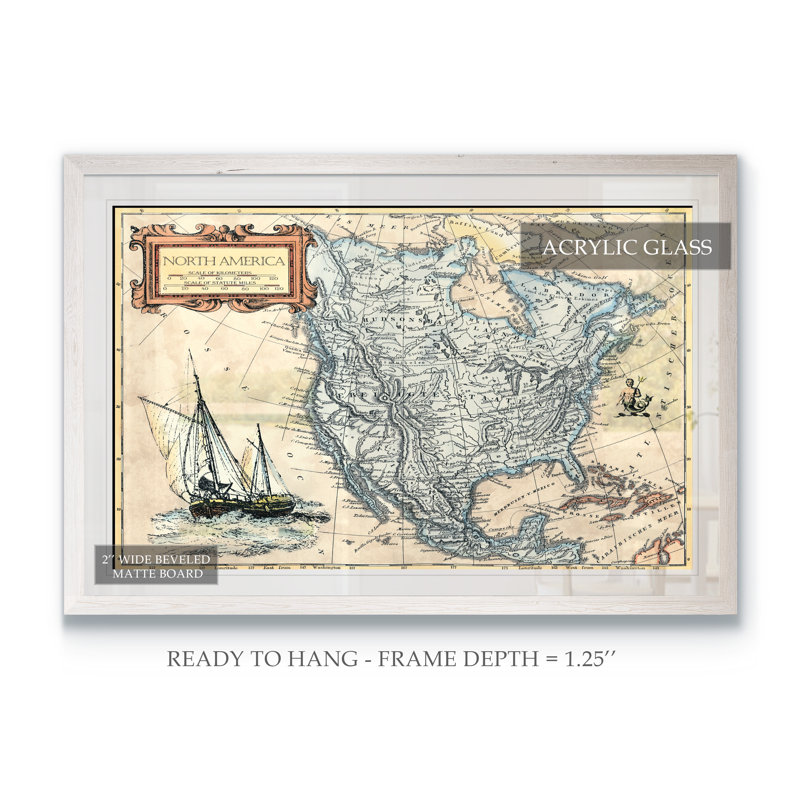 « north america map » par paul cezanne-picture cadre, reproduction d’art sur toile, Imprimé encadré blanc, Blanc