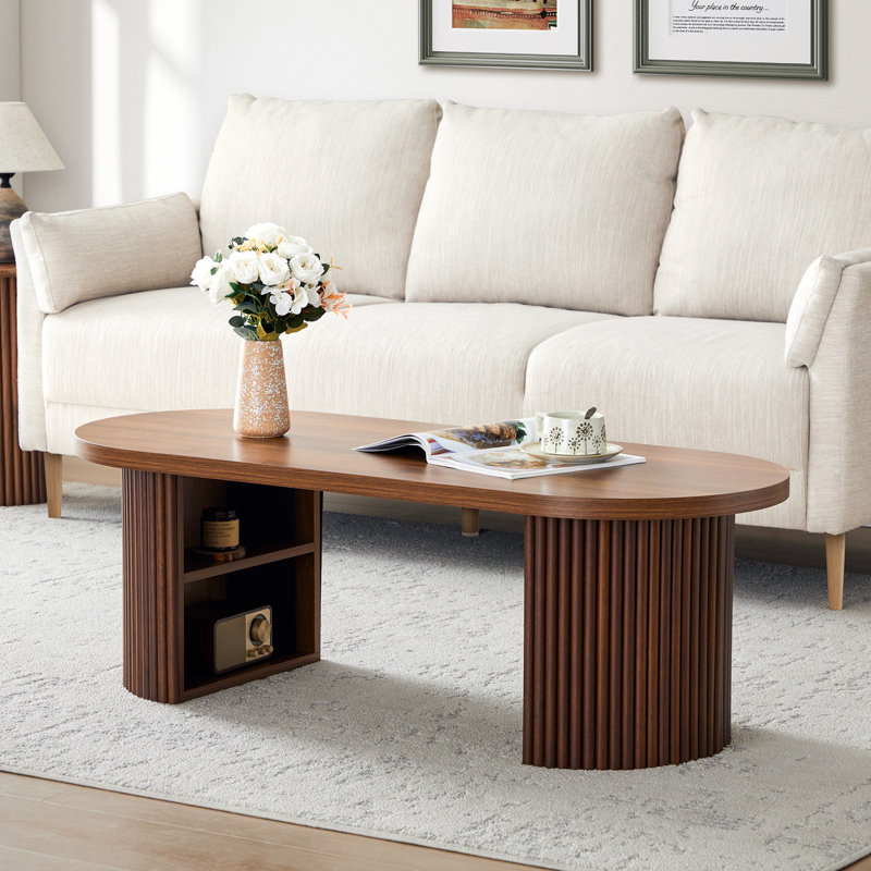 47.24" Oval Coffee Table With Storage, Walnut