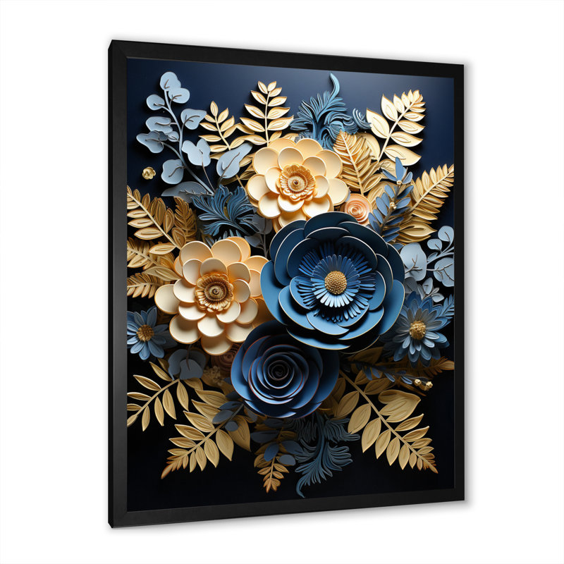 «Feena Blue Ferns Indigo Tranquility Papercut I», reproduction sur toile, H 20 po x l 12 po x P 1 po, Cadre photo noir