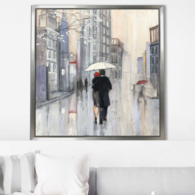 «Spring Rain New York Crop (Square)» par Julia Purinton, reproduction, Cadre flottant argent, H 39,5 po x l 39,5 po x P 2 po