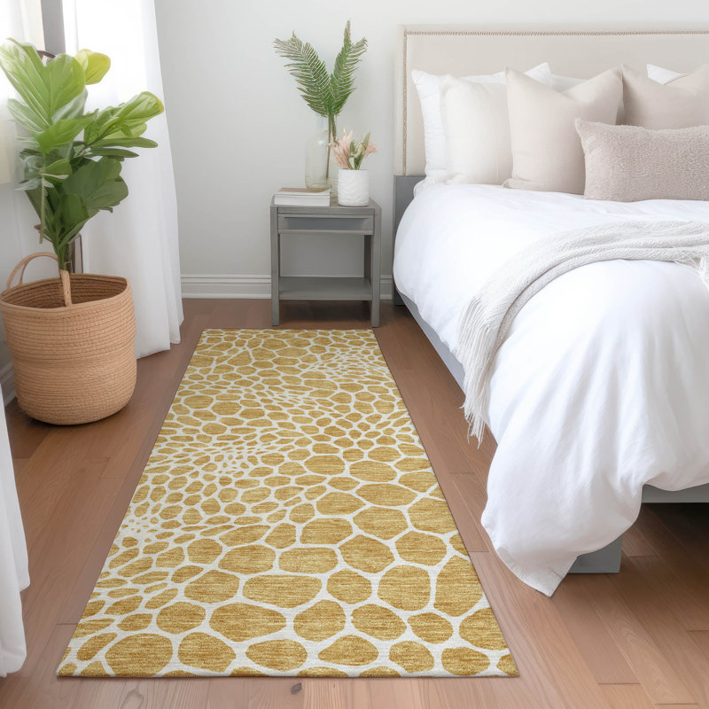 Premium Machine Washable Prisco Gold Rug, Runner 2'3" x 7'6"
