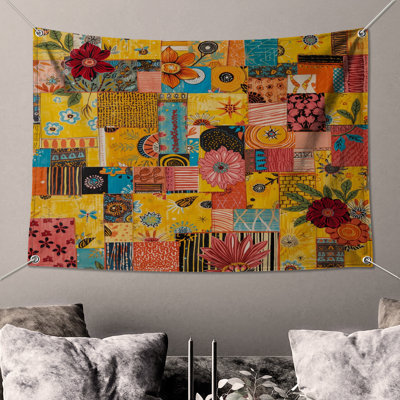 Colorful Patchwork Flowers Wall Tapestry - Patchwork Wall Decor