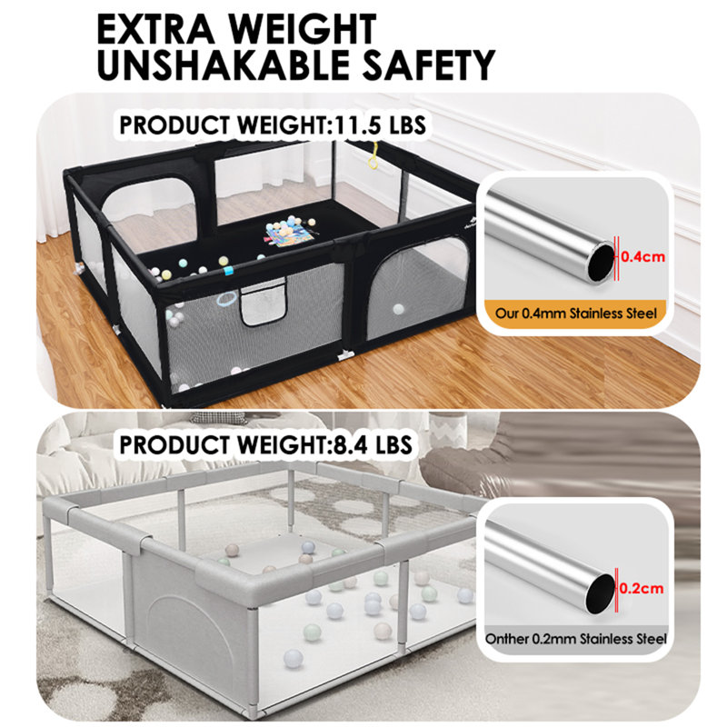 Centre de jeu pour bébé, clôture sécuritaire et portable, Gris