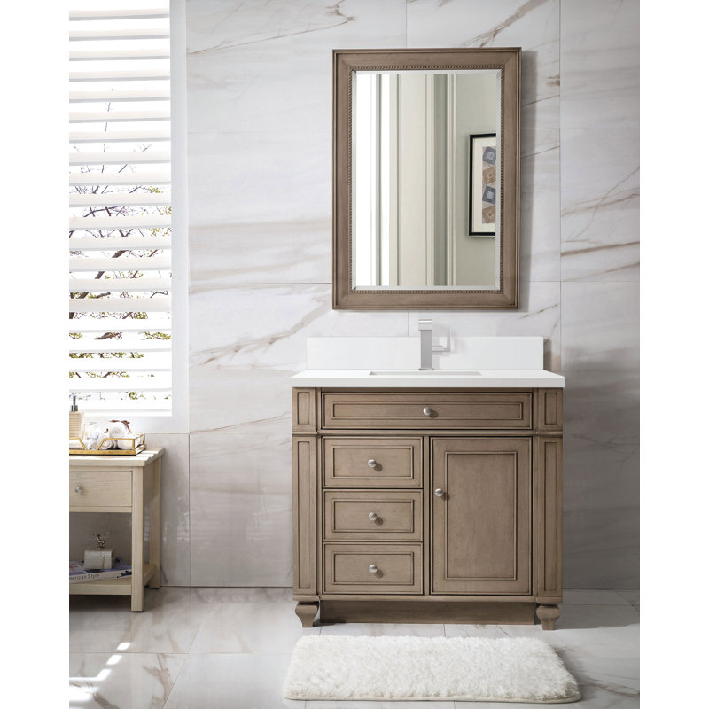Meuble-lavabo simple 36 po Calisto, Noyer blanchi, Zeus blanc, Monotrou