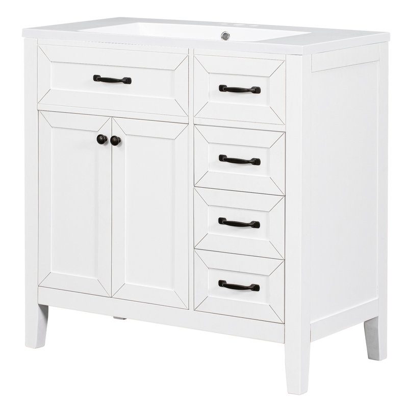 Meuble-lavabo simple 36,07 po avec meuble-lavabo en céramique, Blanc