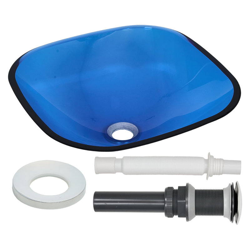 Belfry Bathroom 420 mm L x 420 mm W Tempered Glass Square Sink and Overflow, Blue