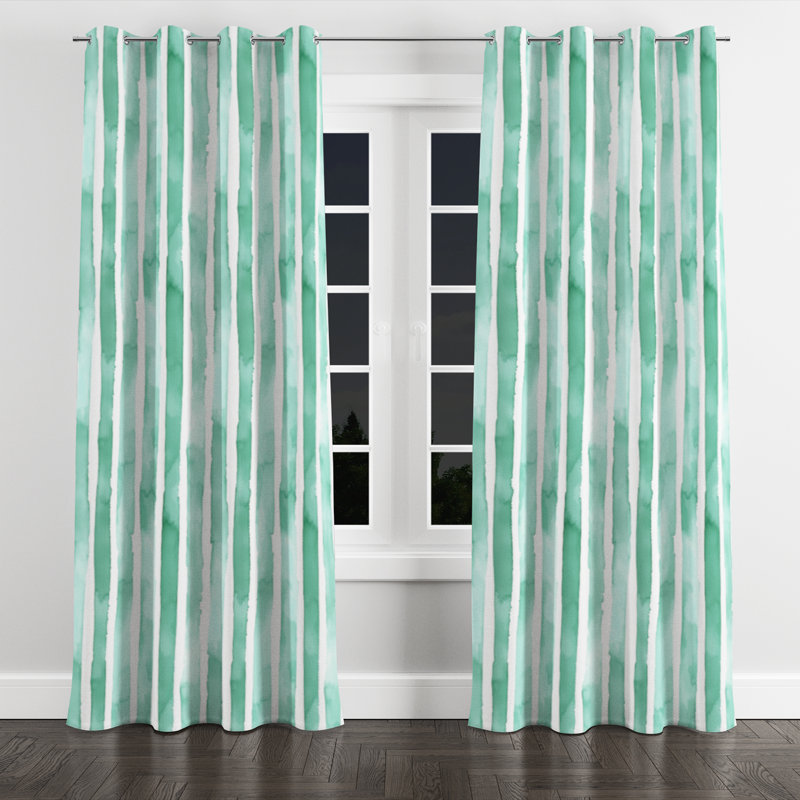 Coastal Curtain panels - Green Mint Breeze Stripes Grommet Curtain - 1 Panel, 52" W x 120" L, Silver Grommets