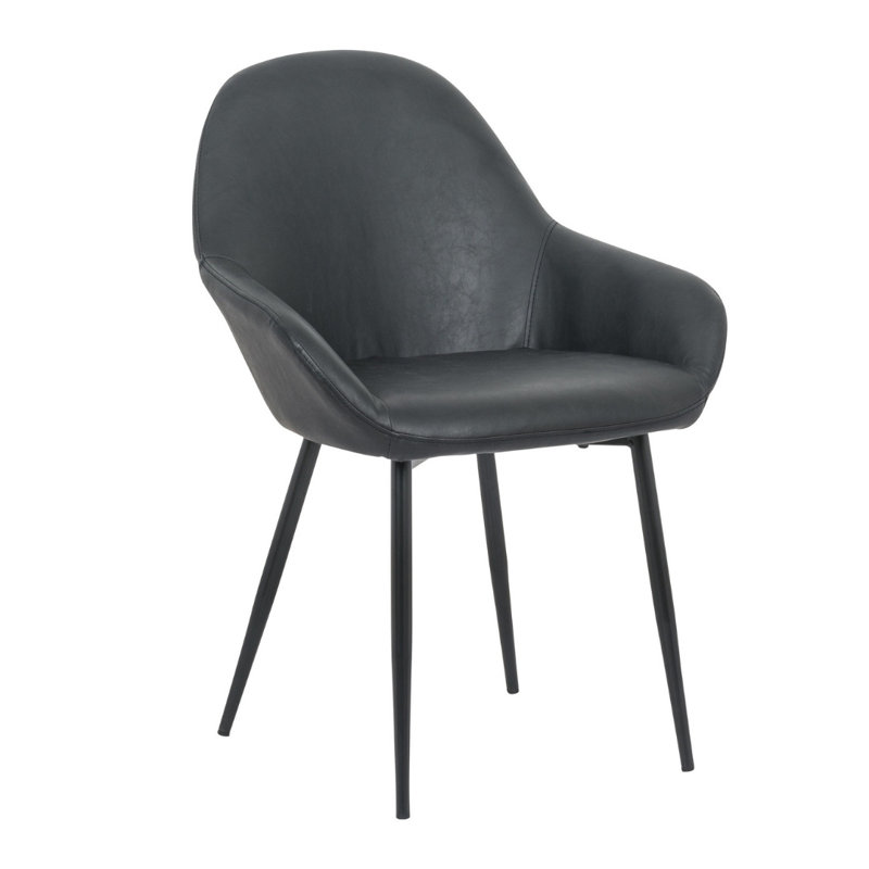 Modern PU Leather Upholstered Armchair – Matte Black Metal Frame Dining Chair, Black