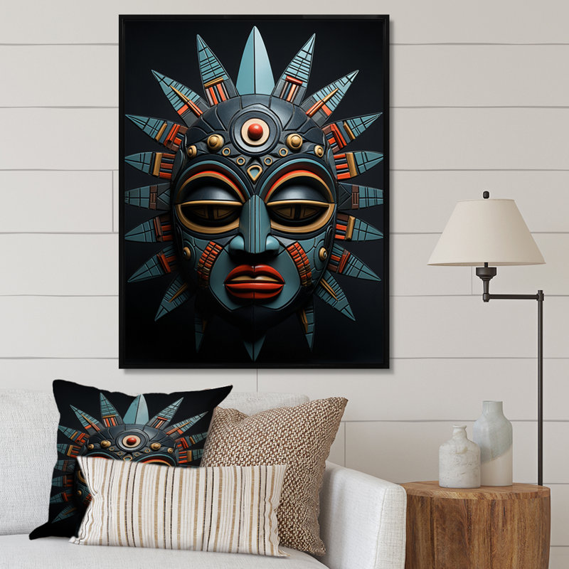 Buok, masque tribal africain Chokwe, H 20 po x l 12 po x P 1 po, Cadre flottant noir