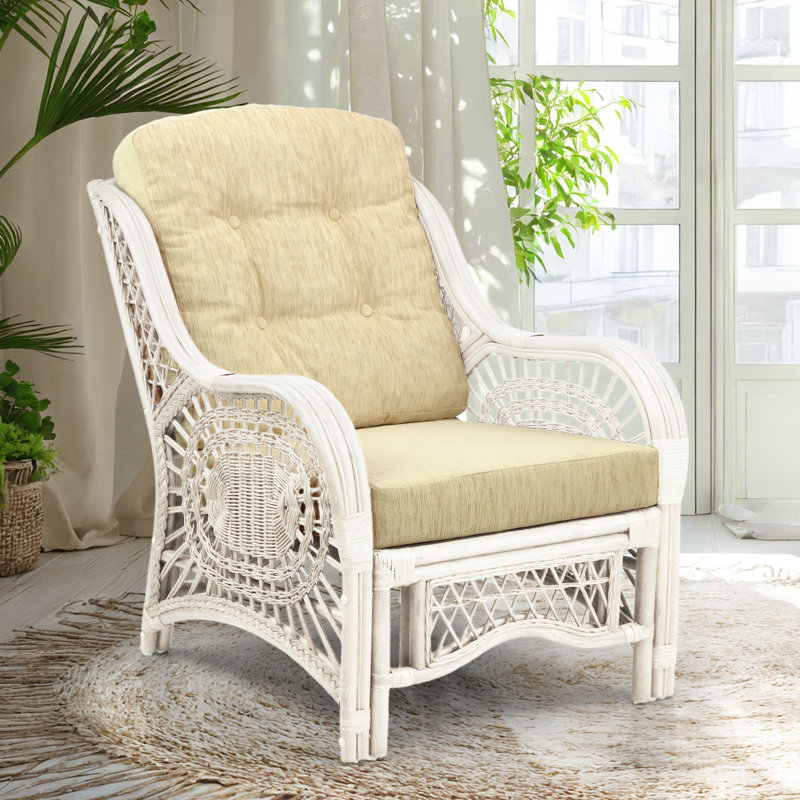 Fauteuil en velours capitonné naturel Agambir, Beige
